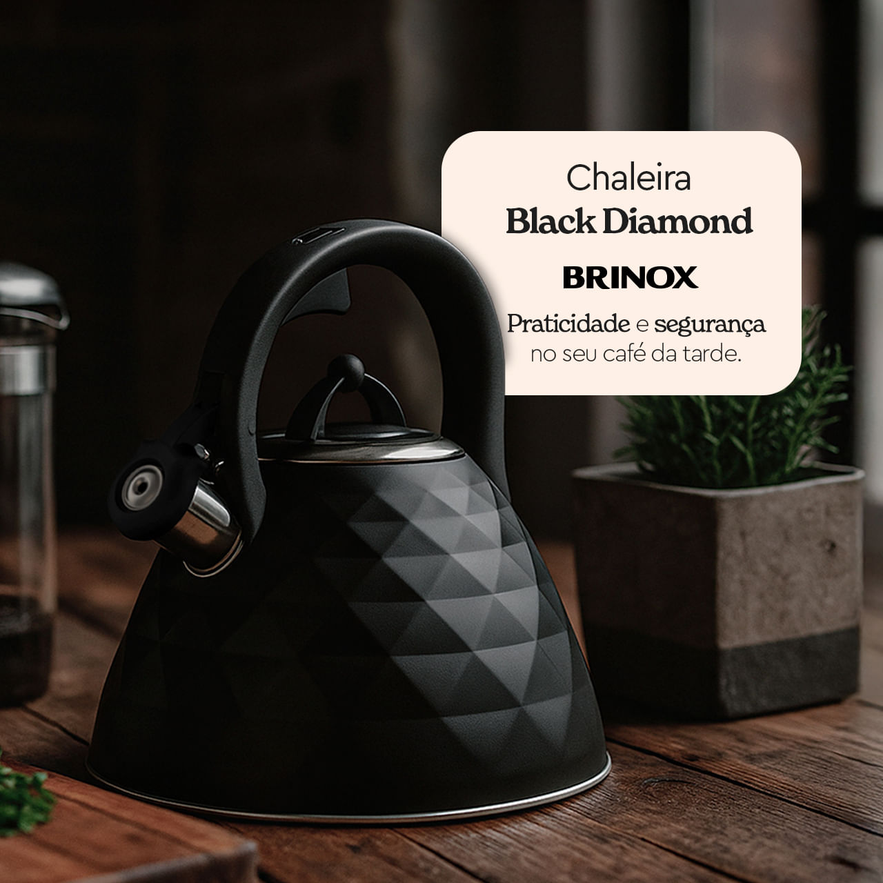 Chaleira de Inox com Indução e Apito Brinox 3 Litros Black Diamond Preto Fosco - Imagem 2